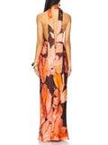 Elegant Halterneck Retro Floral Print Maxi Dress