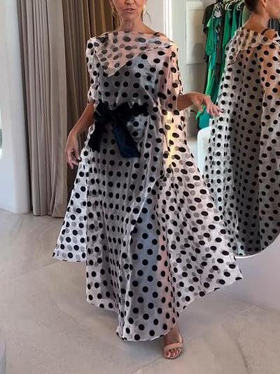 Aurohaya Elegant Polka Dot Print Maxi Dress