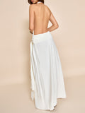 Elegant Scarf Neck Low Back Maxi Dress