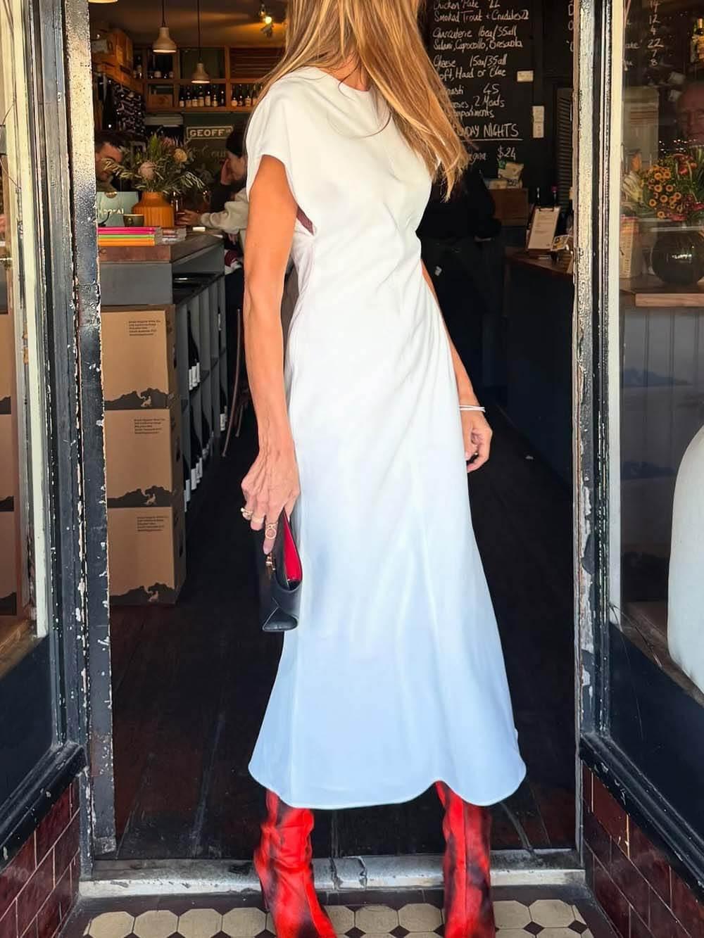 Aurohaya Elegant Drop-Shoulder Slim Maxi Dress