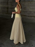 Elegantly Structured Bustier Mesh A-Line Maxi Dress