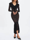 Exquisite Black Lace Ruffle Mermaid Maxi Dress