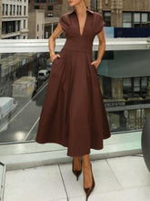 Elegant V-neck Waisted Flowing Midi Dress