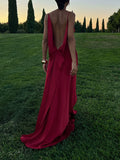 Sexy Backless Satin Side-Slit Maxi Dress