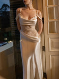 Elegant Satin Lace Panel Party Maxi Dress