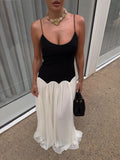 Elegant Color-Block Spaghetti Strap Backless Maxi Dress
