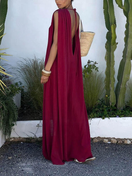 Aurohaya Bohemian Backless Slit Vacation Maxi Dress