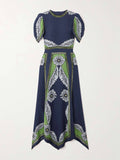Exquisite Printed Satin Midi Dress