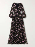 Romantic Exquisite Pleated Floral Print Chiffon Maxi Dress