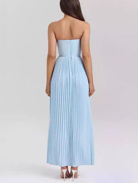 Aurohaya Elegant Pleated Strapless Maxi Dress