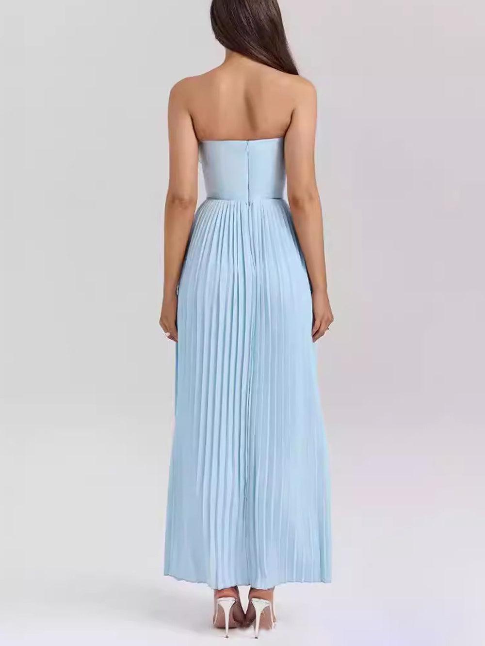 Aurohaya Elegant Pleated Strapless Maxi Dress