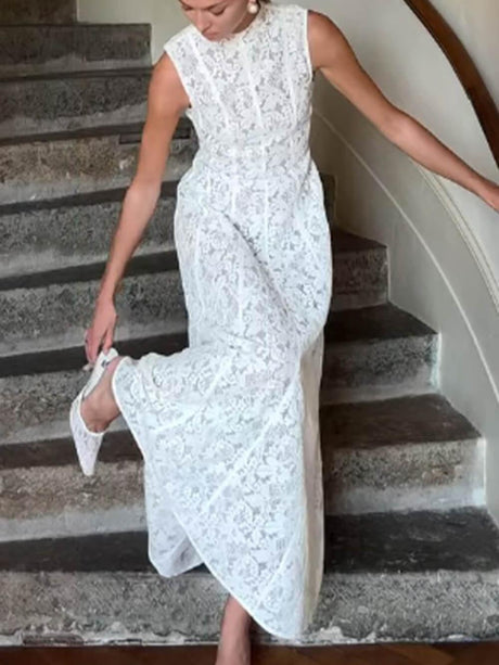 Aurohaya Elegance Timeless Sleeveless Lace Bodycon Maxi Dress