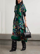 Unique Draped Print Satin Midi Dress