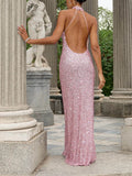 Elegant Sequined Backless Maxi Dress