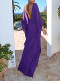 Bohemian Linen V-Neck Open-Back Loose Maxi Dress