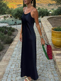 Aurohaya Casual Satin Backless Cami Maxi Dress