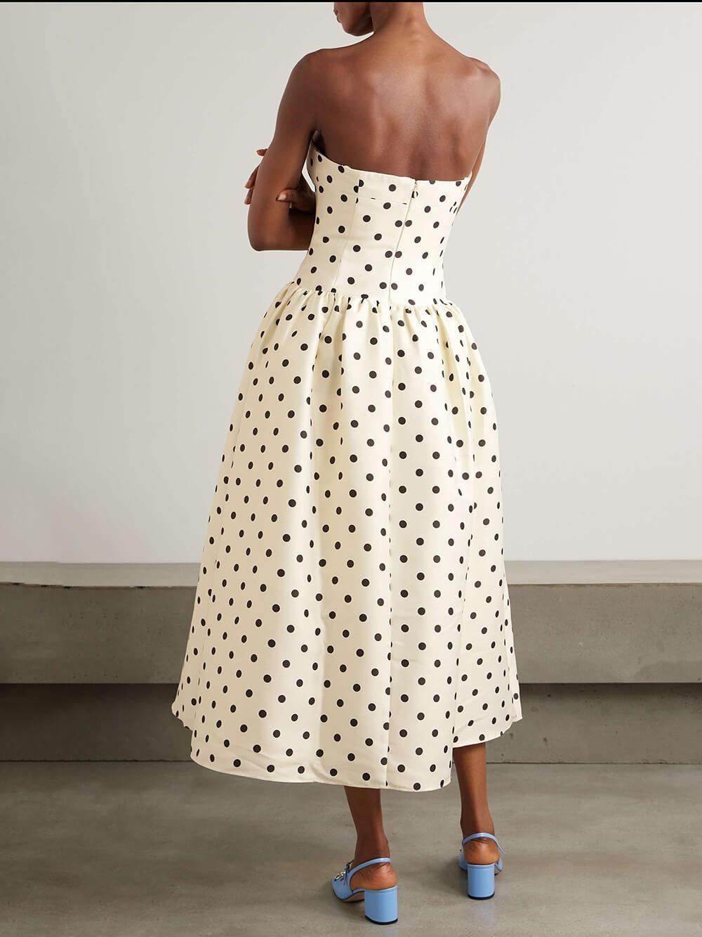 Aurohaya Classic Polka-Dot Print Satin Midi Dress