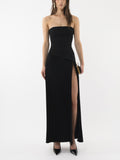 Elegant Wrap Neckline Pleated High Slit Maxi Dress
