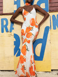 Exquisite Satin Open Back Floral Print Maxi Dress