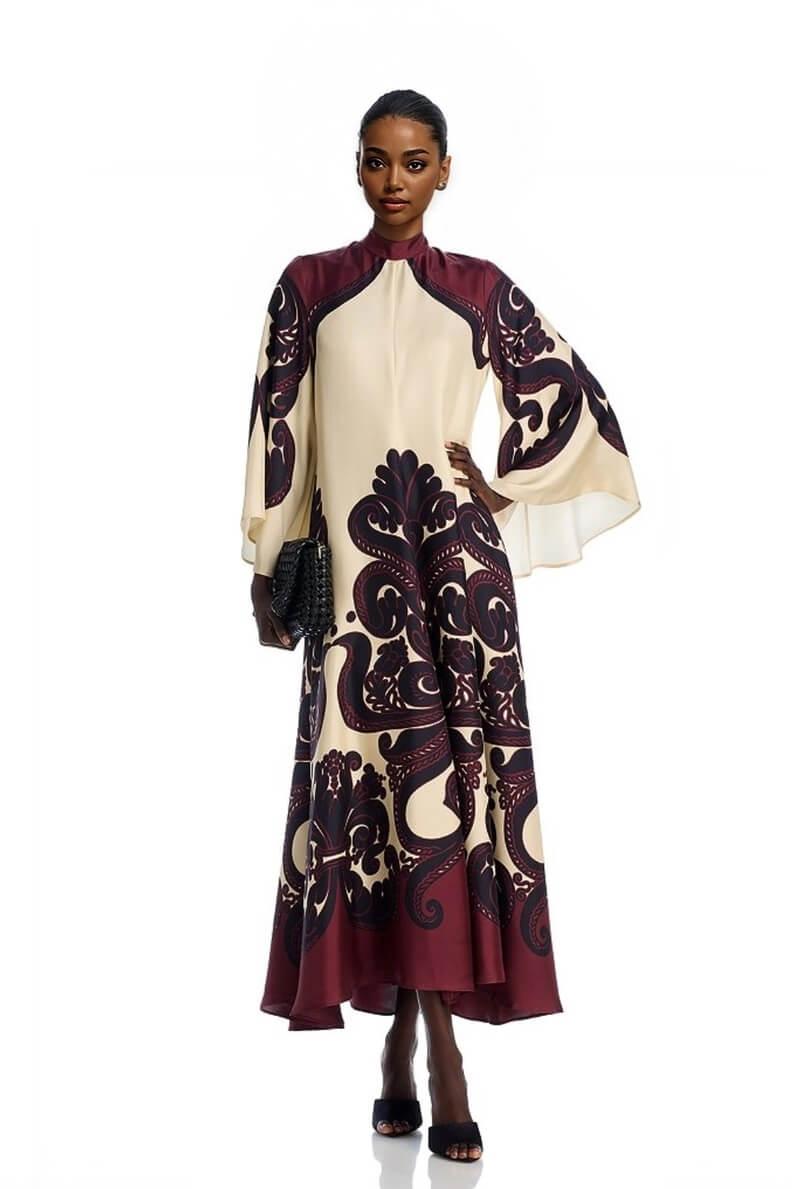 Aurohaya Elegance Ease Stunning Grenadilla Print Maxi Dress Black