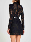 Aurohaya Elegant Floral Lace Long Sleeve Cutout Mini Dress