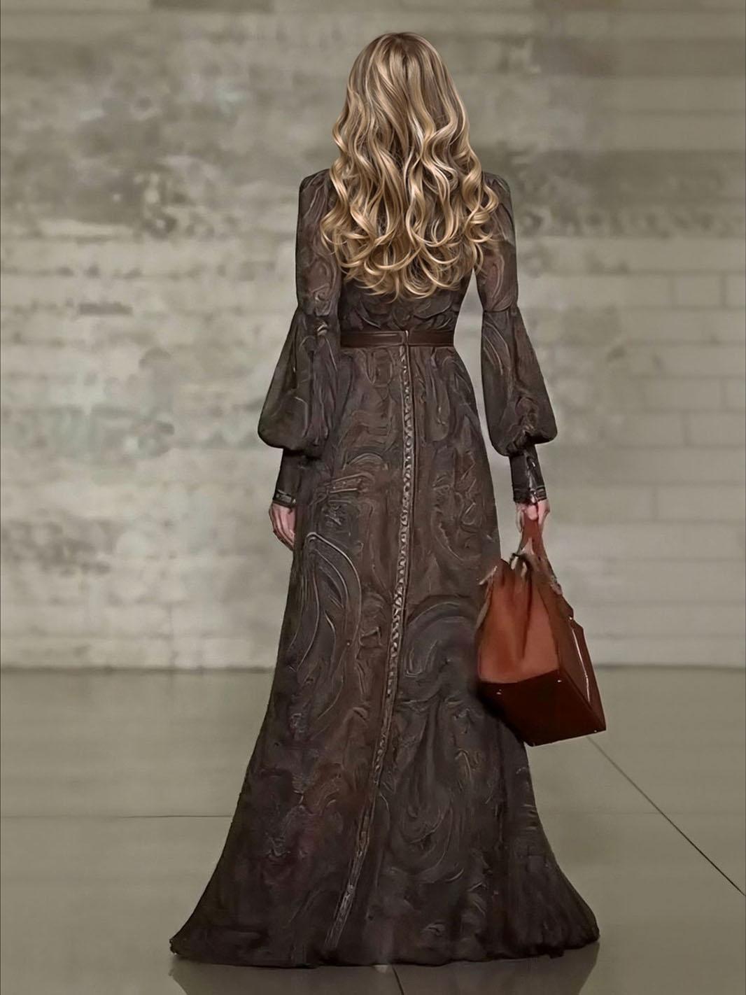 Aurohaya Retro Paisley Print Zipper Maxi Dress