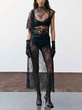 Elegant Lace Irregular Sleeve Maxi Dress