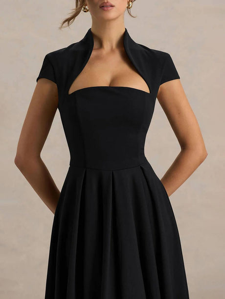 Aurohaya Elegant Asymmetrical Neckline Maxi Dress