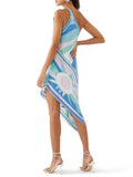 Unique Satin Print One Shoulder Irregular Hem Midi Dress