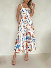 Aurohaya Casual Printed Suspenders Patchwork Loose Holiday Maxi Dress Multicolor