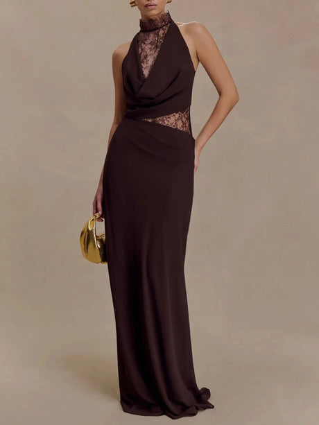 Aurohaya Bérénice Halter Neck Lace Maxi Dress