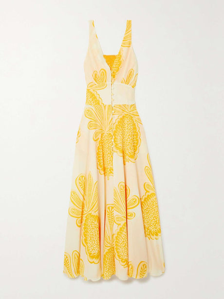 Aurohaya Elegant Pineapple Print Satin Crepe Maxi Dress