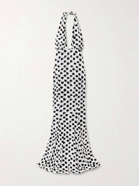 Aurohaya Elegant Cutout Polka Dot Print Stretch Halter Maxi Dress