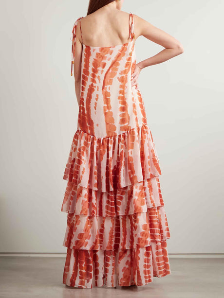 Aurohaya Exquisite Tie-dye Floral Print Lace-up Split Maxi Dress