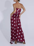 Elegant Strapless Polka Dot Print Pleated Maxi Dress