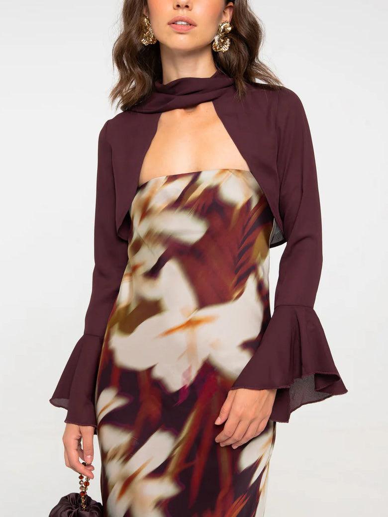 Aurohaya Elegant Chiffon Shirt Vintage Floral Print Long Dress Set Shirt