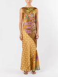Exquisite Floral Print Satin A-Line Flared Maxi Dress