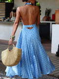 Elegant Polka Dot Print Open Back Puffy Maxi Dress