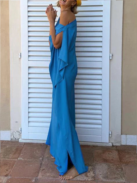 Aurohaya Elegant One-Shoulder Draped Maxi Dress