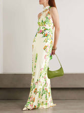 Elegant Refreshing Floral Print Halter Neck Maxi Dress