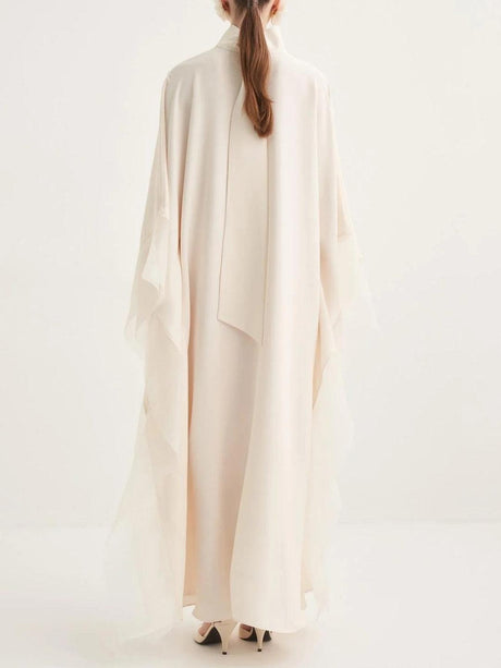 Aurohaya Elegant High-Neck Flowing Cape Maxi Dress