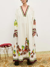 Unique Floral Print V-Neck Cuff Buttons Loose Maxi Dress