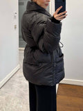 Fashion Pocket Fold-Over Puffy Lace-Up Coat