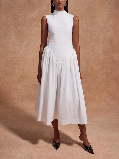 Aurohaya Casual Pleated Slim Low Waist Midi Dress