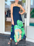 Delicate Strappy Backless Floral Linen Maxi Dress