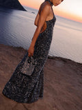Elegant Sequined Backless Maxi Dress