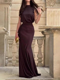 Aurohaya Exquisite Chocolate Brown High-neck Sleeveless Maxi Dress