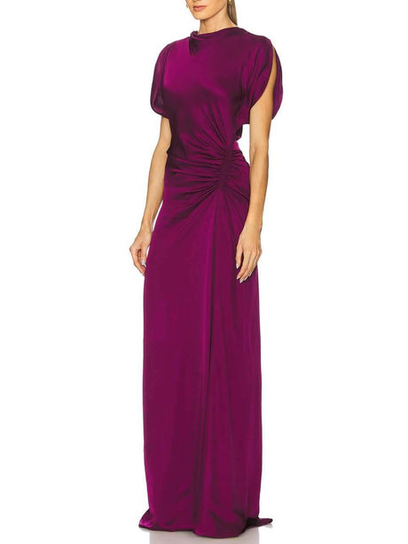 Aurohaya Exquisite High-Neck Side Pleated Party Maxi Dress