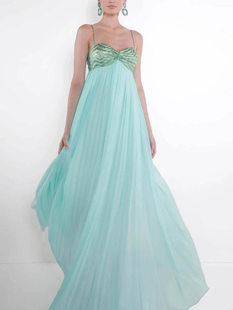 Aurohaya Elegant Ruched Twist-Detail Spaghetti Strap Maxi Dress Blue