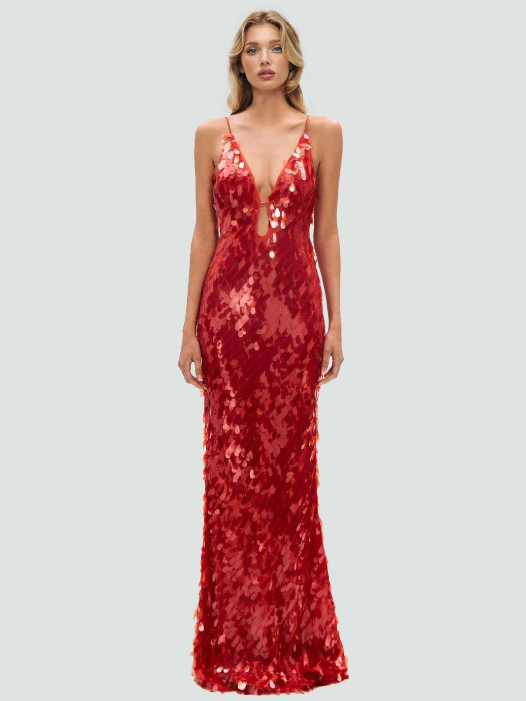 Aurohaya The Red Sapphire Sequin Maxi Dress Brown